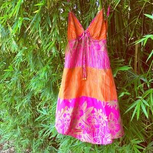 GUESS tropical print 100% silk tie back slip dress